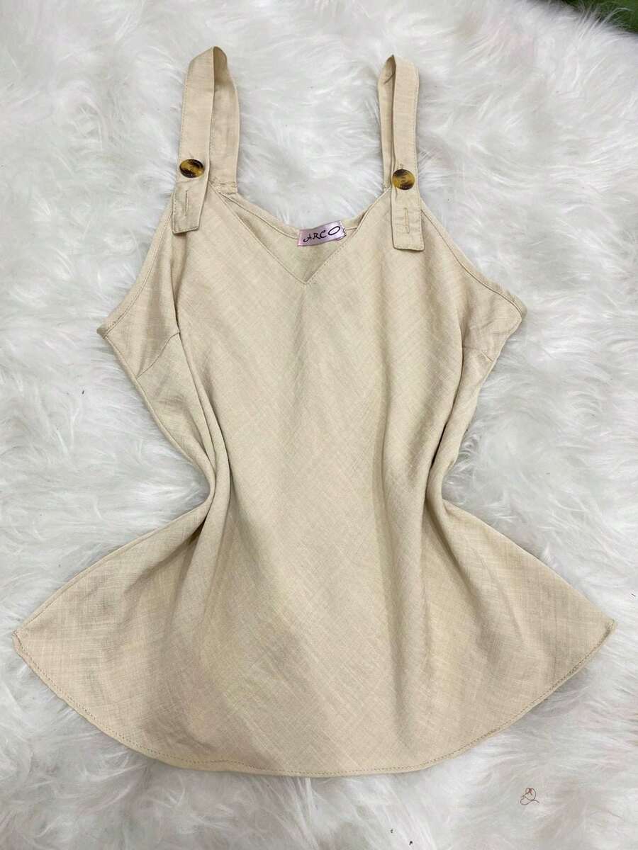 Rainbow Strappy Tank Top With Button, Thick Straps, Plain Viscose Blouse, Dune Print, Sizes M, G, GG (36-42), Summer, Women's, Casual, Elegant And Comfortable - 查看 1