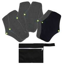 Absorvente menstrual noturno de pano reutilizável e lavável com mini bolsa impermeável (preto)