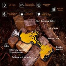 Cordless Reciprocating Saw For  20V Battery, Brushless Reciprocating Saw (Battery Not Included), Variable Speed 0-3500 Times/Minute, Tool-Free Blade Replacement, 4pcs Pack, Efficient Cutting Of Wood, Metal, PVC And Other Materials - Yellow - View 7