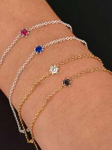 1PC S925 Sterling Silver Summer Birthday Stone Bracelet, Ladies' Exquisite Jewelry Bracelet, Gift For Her