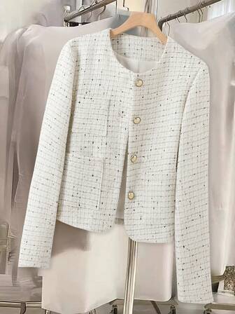 Women's Button Pocket Long Sleeve Woolen Coat, Suitable For Everyday And Holidays, Autumn/Winter