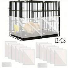 宠物笼垫保护垫，兔笼塑料隔板，6/12片装防尿垫，适用于兔子、豚鼠、仓鼠、刺猬、龙猫、雪貂、兔等宠物 - 透明