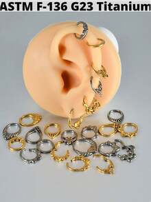 1 chiếc khuyên mũi hình rắn/dơi có bản lề, kiểu bấm, làm từ titan nguyên khối, hình trái tim, dùng cho sụn tai, khuyên xỏ tai hình giọt nước, khuyên xỏ tai daith và helix. - Như thể hiện trong hình ảnh - Xem 5