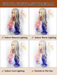 24 Inch Colorful Cosplay Wig, Pink And Blue Long Curly Hair Headpiece, Fashion Wig Suitable For Holiday Costumes And Role Play