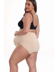 Oillpretty Women's Plus Size Maternity Seamless Elastic Waistband Support Anti-Chafing Sports Panties - Apricot - View 3