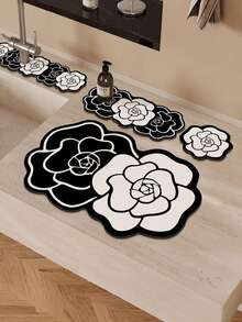 5pcs Fashion Silicone Bathroom Mats - Soft Non-Slip Round Shower Mats With Rubber Backing, Knitted Surface, Rectangular Bathroom Mats For Home - Multicolor - View 5