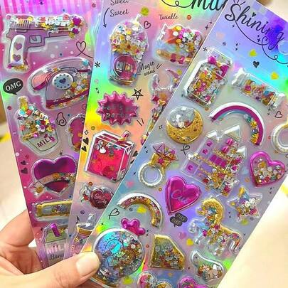 3D Shiny Shaker Stickers, Glitter Shaker Stickers Suitable For Phone Cases, Office Desks, Computers, Planners, Decorative Sticker Craft, 3D Crystal Shaker Reward Stickers
