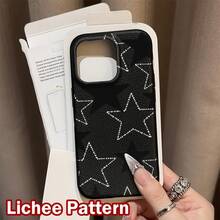 Black Star Phone Case For IPhone 16/16 Pro/16 PLUS/16 Pro Max/15/14/13/12/11, Made Of Faux Leather, Textured Surface, Shock Absorption, Scratch Resistant, Creative, Fashionable, Lightweight, High Quality, Anti-Slip, Anti-Fingerprint Protective Soft Case - 1 cái - Xem 1