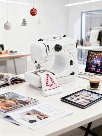 DIY Christmas Sewing Kit | 12 Stitches Desktop Machine With Night Light & Storage | Perfect For DIY Costumes & Quick Repairs, Suitable For Simple Handmade Creations With Thin Fabrics (Cotton, Canvas, Handkerchiefs), From Spooky Costumes To Cute Crafts, Both Novices And Veterans Can Use It