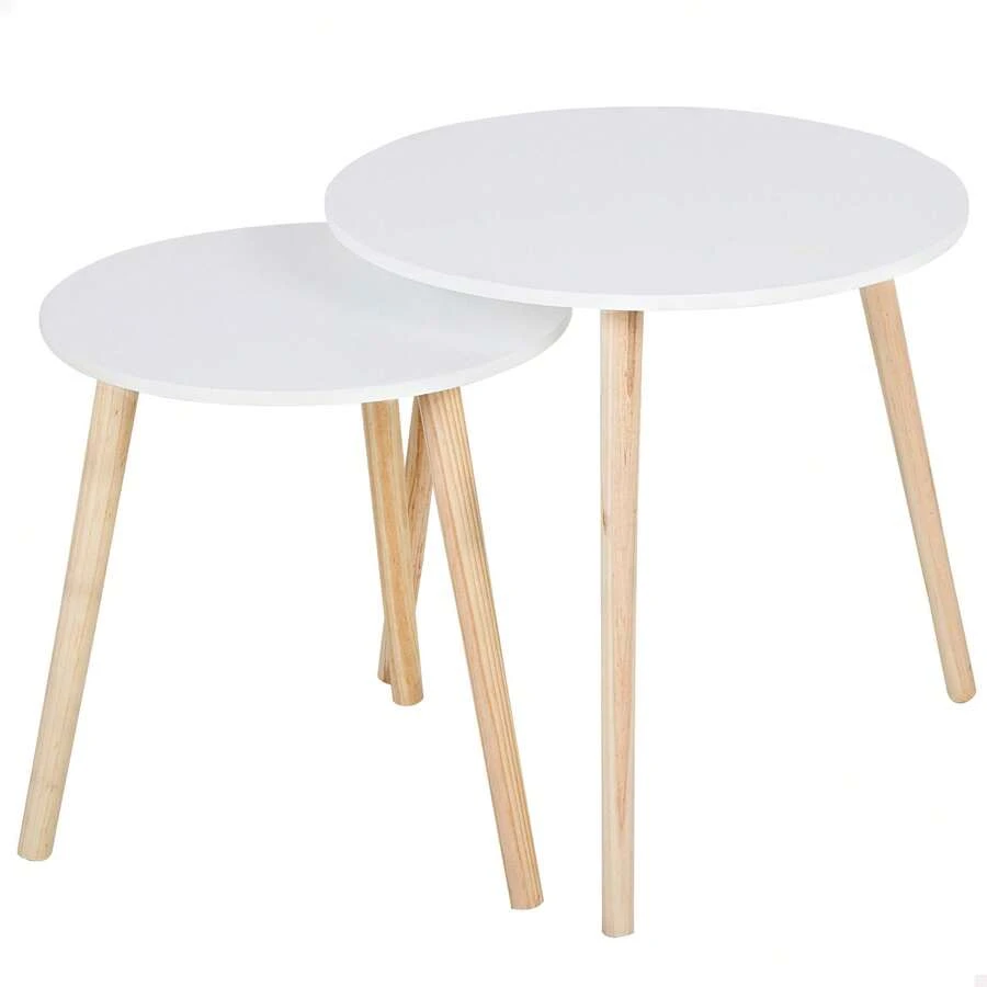 Max Home 兩件套邊桌，尺寸分別為直徑 40x44 厘米和 50x50 厘米，最大承重 5 公斤，可嵌套，白色，原木色桌腿，適用於客廳、餐廳、辦公室等場所，可作裝飾，現代風格 ✅ 24/48 小時內送達西班牙（半島） - 白木 - 查看 1