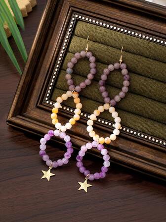 1 Pair Women's Colorful Christmas Circle Patchwork Earrings Pendant, Fashionable & Elegant, Suitable For Christmas Wear And Gift