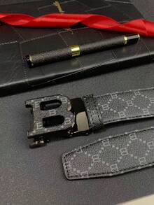 1 pieza Cinturón automático con hebilla con letra para hombres, cinturón de negocios y juvenil adecuado para regalo, regalo de cumpleaños, atuendo clásico de otoño/invierno, moda diaria, regalo para novio