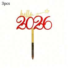 1pc/3pcs/6pcs Hello 2026 Gold Black Acrylic Cake Topper For Happy New Year Merry Christmas Party Cake Decoration Supplies