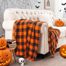 Checkered Blanket For Decor & Gift, Orange And Black Buffalo Plaid Throw Blanket For Couch, Soft & Warm Fleece Throw For Women Men Halloween Thanksgiving Fall - 橙色和黑色 - 查看 3