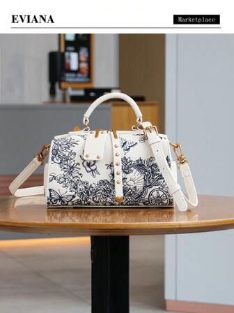 2025 New French Boston Pillow Bag, Heavy Embroidery Butterfly & Floral Embroidered Ladies Handbag, Fashionable Shoulder & Crossbody Bag, Niche Design Lightweight Luxury Commuter Versatile Bag