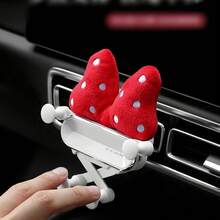 1pc Cute Polka Dot Bowknot Phone Holder - Dashboard Air Vent Clip, Adjustable Gravity Sensor Smartphone Stand With Suction Cup/Bracket, Hands-Free Navigation Compatible With Most Vehicles (Pink/Red) Compatible With IPhone, Android Phone, Gift For Birthday, Family, Friends For Summer Gifts Birthday Driving Car Accessories Car Phone Holder Air Vent Phone Holder Strong Load-Bearing - Multicolor - View 5