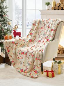 1 pieza Manta de franela para todas las estaciones, ropa de cama, manta suave y gruesa con patrón de Papá Noel, copos de nieve y renos, ideal para sofá, siesta en la oficina, decoración de habitación, viajes y camping, adecuada para sala de estar, dormitorio, temporada de regreso a clases, regalos navideños, decoración navideña