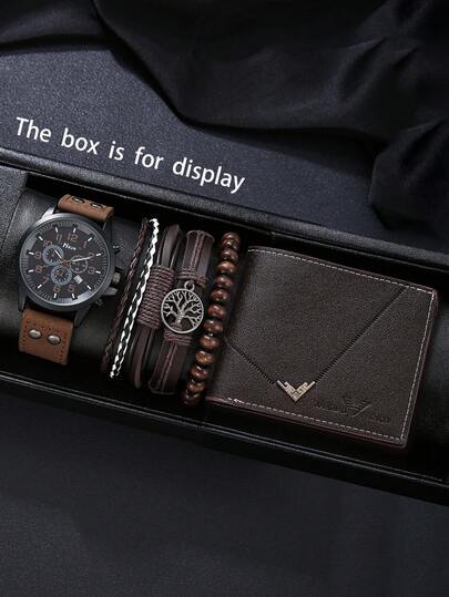 6pcs Men's Quartz Watch Set + Men's Wallet & Bracelet Set, Fashionable Luxury Business Vintage Casual Men's Quartz Watch, Designed For Men, Daily Essential For Men, Suitable For Christmas, Anniversary, Thanksgiving, Birthday Gifts