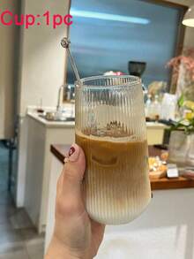 1 Striped Coffee Cup, Heat-Resistant Glass Cup, Iced Coffee Cup, Beverage Cup, Summer And Winter Cup, Glass Cup, Household Upright Milk Cup, Coffee Juice Cup, Single-Layer Large Capacity Transparent Glass Cup, Mug, Possible Cup, Juice Cup, Matcha Cup, Glass Cup, Beverage, Gift For Men, "", Alcohol, Christmas Wine Cup (Cups Without Straws Need To Be Placed Separately)