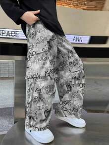 Men's Fashion Street Punk Style All-Over Camouflage Printing Sweatpants, A Must-Have Item,Personalized Loose Street Fashion Wide Leg Pants - Grey - View 5