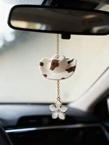 1 pièce Pendentif intérieur de voiture en jean avec fleur dorée, décoration de suspension de voiture, accessoires de décoration intérieure de voiture - Taille Unique - Voir 1