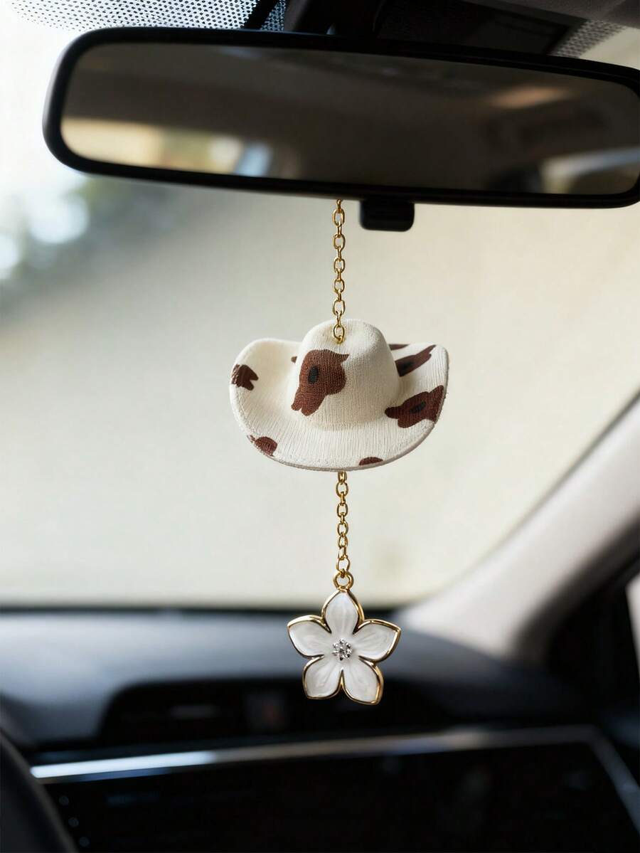 1 pièce Pendentif intérieur de voiture en jean avec fleur dorée, décoration de suspension de voiture, accessoires de décoration intérieure de voiture - Taille Unique - Voir 1