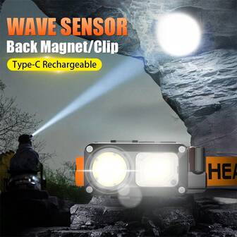 1PC Type-C Rechargeable LED Headlamp - Portable, Waterproof Emergency Light For Camping, Hiking, Fishing & Walking