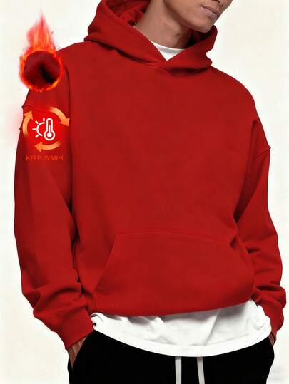 男士休闲运动衫 - 纯色、长袖、针织面料、H 型、适合徒步和户外活动、涤纶、圆领、运动风格上衣，适合秋冬季