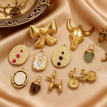 1件装不锈钢镀18K金时尚百搭吊坠：海螺、自行车、字母、郁金香、小狗等。项链和耳环DIY饰品制作配件，不锈钢吊坠 - 吊墜16 - 查看 1