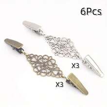 1Pc/2/4/6Pcs Fashion Sweater Clip Geometric Hollow Cardigan Clip Fashion Clothing Decoration Brooch Vintage Alloy Sweater Clip Silk Scarf Cardigan Button Shirt Collar Pin Anti-Slip Buckle Pin Keep Your Cardigan Collar With Fashion Accessories - Multicolor - View 25