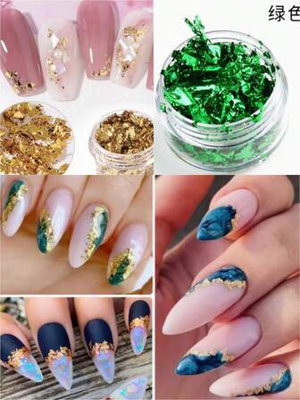 3D Ultra-Thin Nail Art Gold Foil Sticker Set, 3pcs/Box | Asymmetrical Gold & Silver Aluminum Foil Fragments For Face & Eye Makeup Decoration, Nail Art Accessories, Creative Imitation Makeup Gold Silver Glitter Stickers, Rhinestones, Face Decor, Bridal, Stage