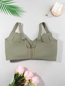 Plus-Size Green Women's Underwear, Solid Color, Wire-Free, Full Coverage, Wide Shoulder Bra, Elegant, Youthful, Comfortable, Breathable, Suitable For Sports, Yoga, And Home Use. - 綠色 - 查看 2