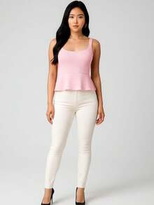 Blusa Babado Elegante Modal Premium Zero Transparência Decote Quadrado Regata Elegante Básica