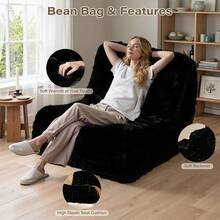 Bean Bag Chair,Withe Oversized Bean Bag Chair For Adults,Memory Foam Plush Faux Fur Lazy Floor Beanbag Chairs,No Assembly Required,Comfy Reading Nook Chairs For Bedroom Living Room Office - màu đen - Xem 8