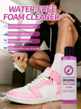 Rosa Mirakelsko Rengöringskit Med Flaska Och Borste För Textilrengöring För Läder, Vita Skor, Mocka Och Nubuck Sneakers