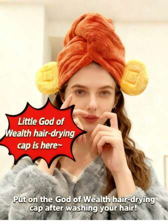1 pieza Gorro de toalla de secado rápido con diseño del Dios de la Riqueza, gorro de ducha lindo, turbante de pelo absorbente y de secado rápido, nuevo gorro de invierno de secado rápido