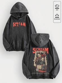 EWH Men Y2K Scream Horror Movie Ghostface Graphic Hoodie, 400gsm Soft Breathable Unisex Hoodies For Streetwear & Horror Fans Gifts Mens Winter Clothes Christmas Mens Gifts010-AB - 黑色 - 查看 11