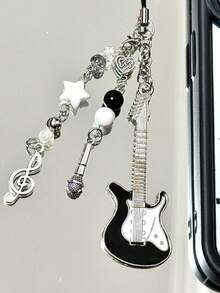 1 件手工串珠吉他音符吊坠，简约少女风格手机链，可爱装饰吊坠适合女性日常使用，送给母亲、家人、朋友、生日、节日的礼物手机吊坠 - 黑與白 - 查看 8