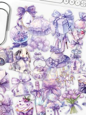 50pcs Purple Dream-Themed Stickers For Notebooks, Diaries, And Phone Cases
