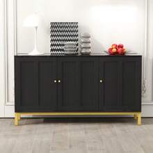 Stylish, Elegant 3-Door Sideboard With Marble Tabletop For Kitchen, Living Room, And Dining Room (Black) - 黑色 - 查看 12