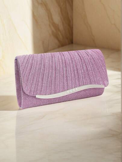 Cadeau de la Saint-Valentin, sac pochette argenté romantique avec chaîne métallique en forme de V, décoration de paillettes brillantes, design d'enveloppe, convient pour les fêtes, les mariages, les occasions décontractées, sac à main pour femme, portefeuille formel