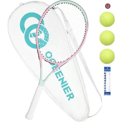 Raqueta de tenis de 27" para adultos, pre-encordada, raqueta de tenis para principiantes, ligera y recreativa, con 1 grip adicional y 3 pelotas de tenis