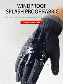 1 Pair Winter Ski & Outdoor Cycling Gloves, Waterproof, Anti-Slip, Thick Lining For Warmth, Built-In Anti-Lost Buckle To Prevent Losing, Unisex