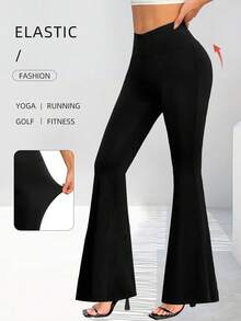 女士高腰喇叭裤 - 提臀显瘦，春秋新款，性感高腰收腹，适合度假约会，新款女士长裤，可机洗 - 女士高腰喇叭裤，四季休闲女装，高腰显瘦阔腿裤 黑色 - 黑色 - 查看 5