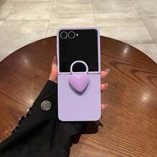 Ốp lưng điện thoại màu tím tối giản sang trọng với vòng hình trái tim, tương thích với Samsung Galaxy ZFlip7 Z Flip6 ZFlip 5, cũng tương thích với điện thoại . - Màu tím - Xem 3