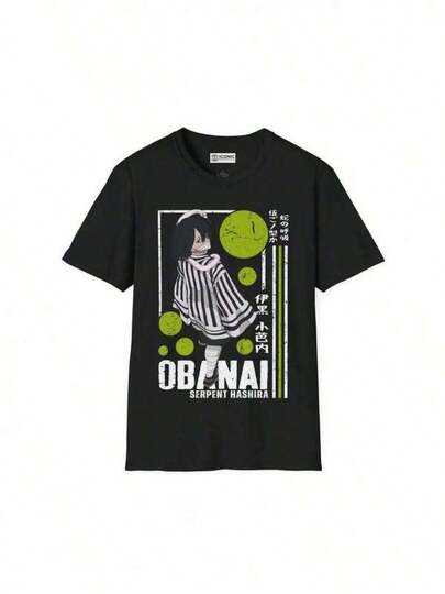 Men's Anime Convention Exclusive-Shirt - Limited Edition Tee With Obanai Character Graphic, Black Shirt Anime Fans, Cosplay Events & Casual Attire - Adult Sizes, Anime Shirt, Casual Wear, Casual Look, Comfortable Fit, Fan Merchandise, Bohemian Style, Durable Print, Short Sleeve Top, Otaku Fashionsummer Outfits Summer Tops Country Concert Outfit Vacation Outfits Going Out TopsTRENDORA