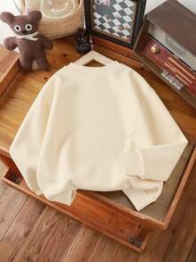 Bộ 2 quần ống loe và áo nỉ họa tiết da báo và nơ cho bé gái tuổi teen, trang phục thường ngày thoải mái và thời trang, trang phục trở lại trường - Màu be - Xem 6