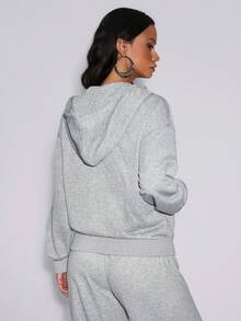 TypaGal Sudadera con cremallera frontal y bolsillo de manga larga para mujer, minimalista, casual, para graduación, regreso a la escuela, maestros, otoño, invierno, casual, deportiva, elegante, gris básica - Gris - Ver 2