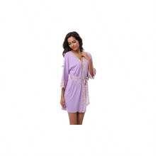 de bao suave tipo kimono para mujer, manga larga, ligera, con bolsillos - 2XL + P - Morado claro - Ver 3