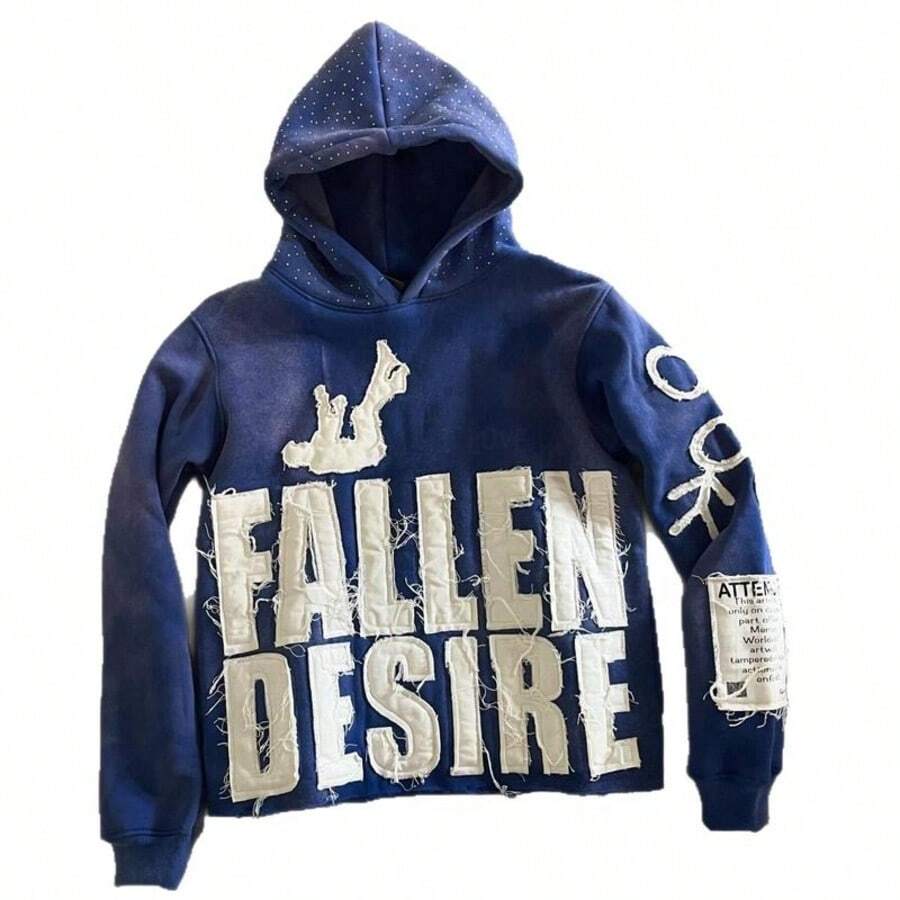 Gamis High Street Applique Embroidered Hoodie Retro Loose Fit Street Harajuku Style For Men And Women Hoodies Men Classic Black Hooded Sweatshirt Fall Streetwear Menswear Tops Pullover  Christmas    Spring/Fall    Regular Fit    Rib-Knit  Pocket    Christmas  Halloween - Màu xanh lam - Xem 1
